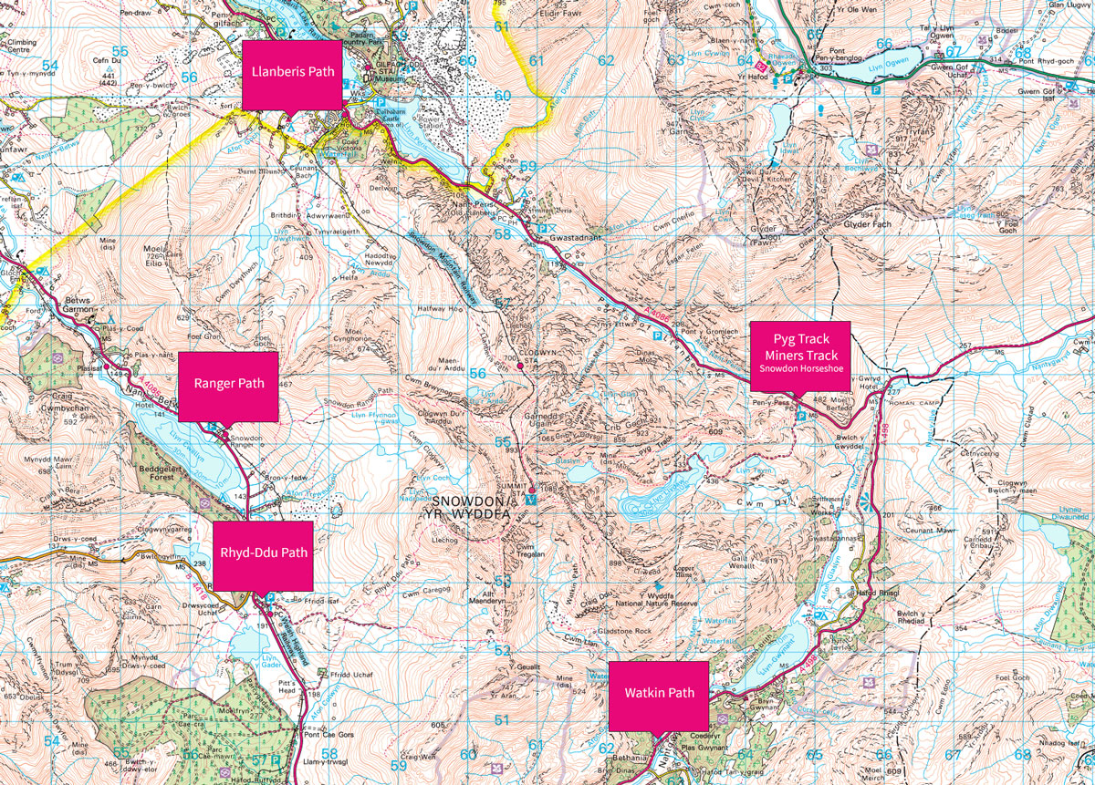 Snowdon Routes Start Points 